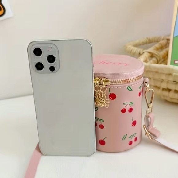 NEW Pink Cherry Cylinder Mini Crossbody Bag - Picture 4 of 4